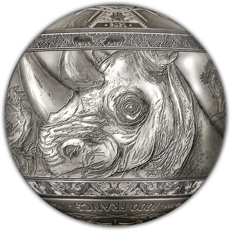 Pièce de monnaie en Argent 1000 Francs g 1000 (1 Kg) Millésime 2022 Big Five Spherical BIG FIVE MIGHTY RHINOCEROS