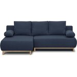 Canapé d'angle gauche convertible MIKA 3 places - Tissu bleu foncé - Coffre de rangement - 218 x 98/145 x 84 cm