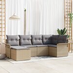 Canapé de jardin 6 pièces avec coussins beige poly rotin