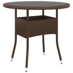 vidaXL Table de jardin Ø80x75 cm Verre trempé/résine tressée Marron