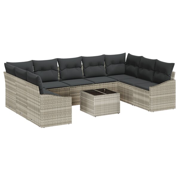 vidaXL Ensemble de canapé de jardin 10 pièces avec coussins Gris Poly Rotin