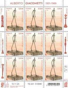 Feuille de 9 timbres - Alberto Giacometti (1901-1966) - Lettre Verte