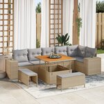Ensemble de Canapé de Jardin 9 pièces avec coussins en Rattan Poly Beige Acacia