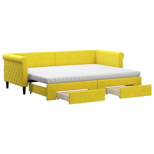 vidaXL Lit de jour avec gigogne et tiroirs jaune 80x200 cm velours