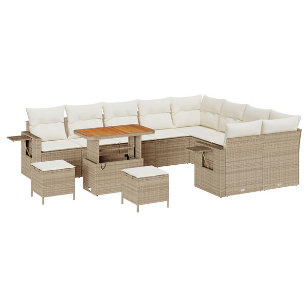 Set de canapé de jardin 12 pièces avec coussins beige poly rotin acacia
