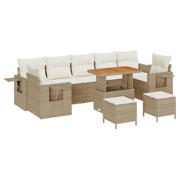 vidaXL Ensemble de Canapé de Jardin de 10 Pièces avec Coussins Beige Poly Rattan Acacia