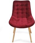 Lot de 2 chaises de salon salle à manger pied en bois et velours rouge foncé 01_0000543