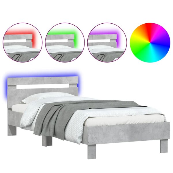 vidaXL Cadre de lit tête de lit et lumières LED gris béton 100x200 cm