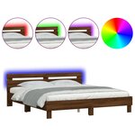 vidaXL Cadre de lit avec tête de lit et LED chêne marron 160x200 cm