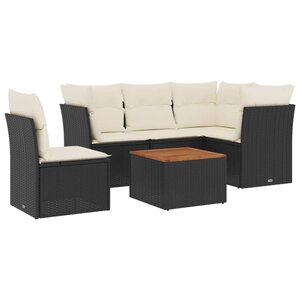 vidaXL Salon de jardin 6 Pièces avec coussins noir résine tressée