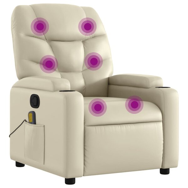 vidaXL Fauteuil inclinable de massage Crème Similicuir