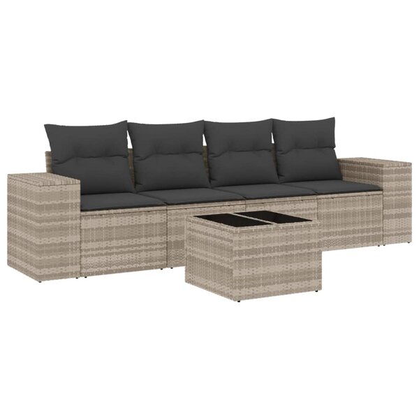 vidaXL Salon de jardin 5 Pièces avec coussins gris clair résine tressée