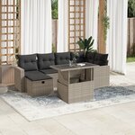 vidaXL Salon de jardin avec coussins 7 Pièces gris clair résine tressée