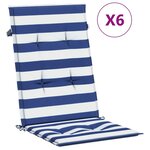 vidaXL Coussins de chaise à dossier haut lot de 6 rayures bleu/blanc