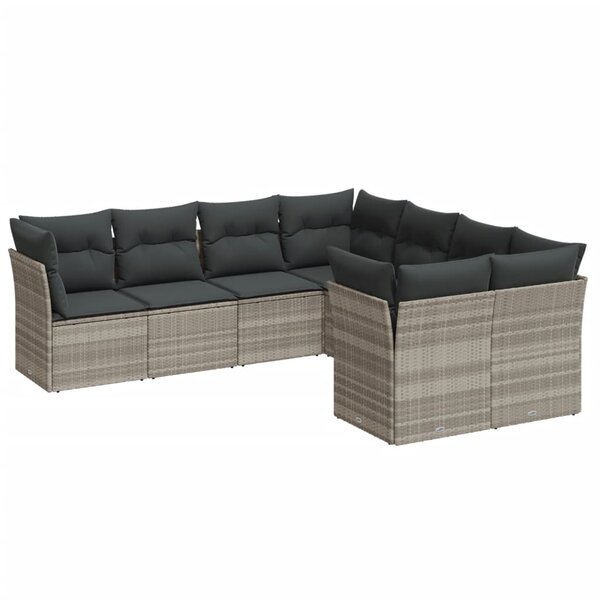 vidaXL Salon de jardin 8 Pièces avec coussins gris clair résine tressée