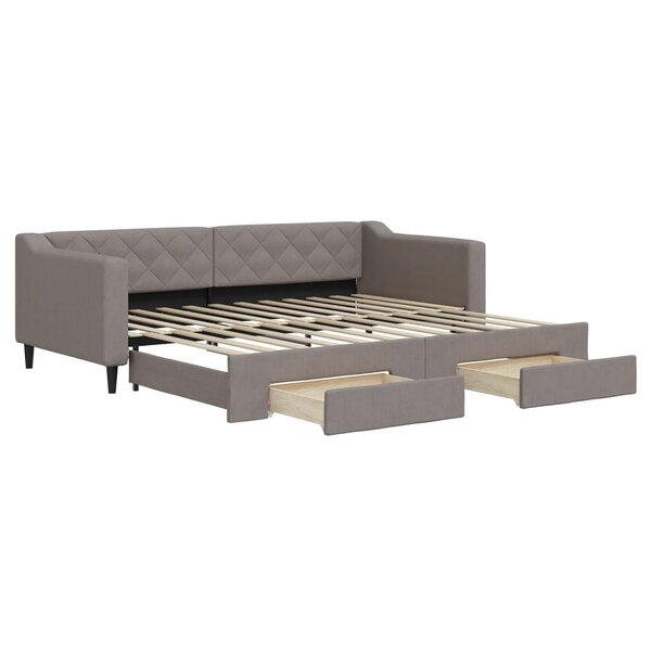 vidaXL Lit de jour avec gigogne et tiroirs taupe 90x200 cm tissu