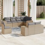 vidaXL Salon de jardin avec coussins 8 Pièces beige résine tressée