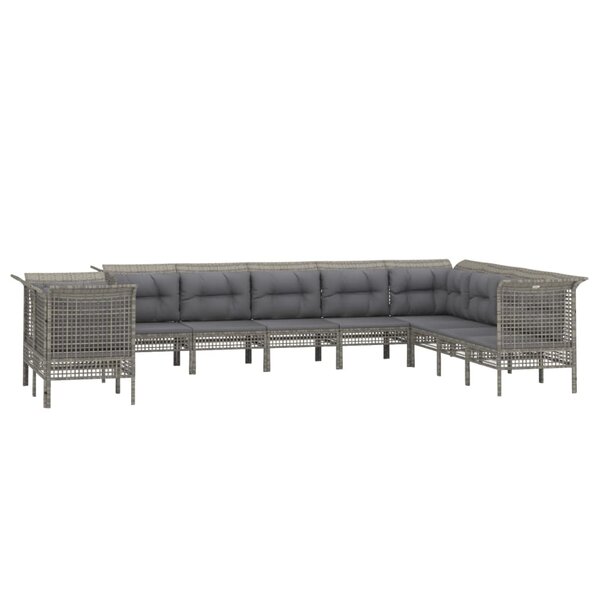 Salon de jardin meuble d'extérieur ensemble de mobilier 10 pièces avec coussins gris résine tressée 02_0015056
