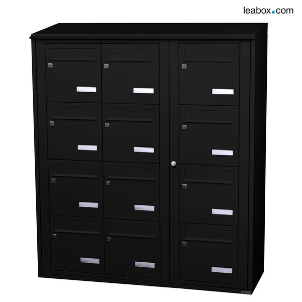 Bloc collectif Leabox 3x4 grade 3 simple face extérieur mural noir 9005 finition brillante