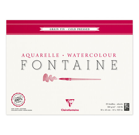 Bloc Fontaine 25 feuilles grain fin 30x40 300g encollé 4 côtés, blanc CLAIREFONTAINE