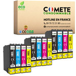 COMETE, entreprise française - T1285-12 Cartouches d'encre Compatibles avec EPSON T1285 Renard (T1281 T1282 T1283 T1284) - pour Epson Stylus T22 Office SX125 SX130 (3 Noir 3 Cyan 3 Magenta 3 Jaune)
