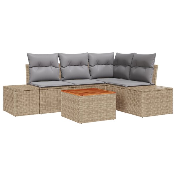 vidaXL Ensemble de canapé de jardin 5 pièces avec coussins en poly rotin et acacia beige