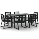 vidaXL Ensemble à manger de jardin 7 Pièces Noir Rotin PVC
