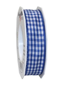 Ruban textile carreau de vichy 20-m-rouleau 25 mm mit draht bleu roi/blanc