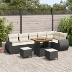 Ensemble de canapé de jardin 9 pièces avec coussins rattan noir