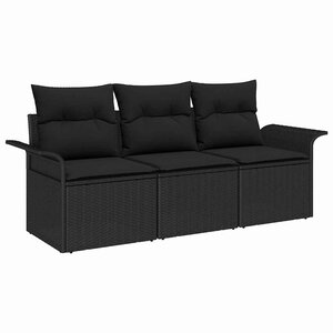vidaXL Ensemble de canapé de jardin 3 Pièces Noir 196 x 62 x 85cm