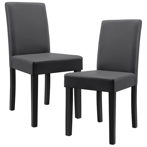 Kit de 2 chaises rembourrées avec pieds en bois massif housse en synthétique design gris foncé 90 x 37/42 x 48 cm 03_0002361