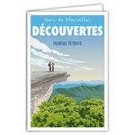 Carte Départ Retraite Vers Nouvelles Découvertes Enveloppe  Affichette Mini Posters Format 17x11 5cm  Au Revoir Couple Voyages Marche à pied Randonnée Paysage Rétro Vintage Verte/Bleue