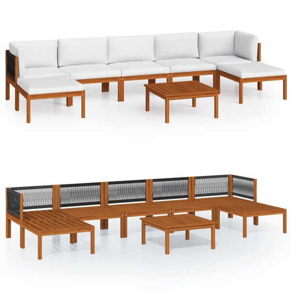 vidaXL Salon de jardin 8 Pièces avec coussins Crème Bois d'acacia solide