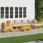 vidaXL Salon de jardin 7 Pièces avec coussins gris clair bois massif