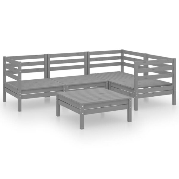 vidaXL Salon de jardin 5 Pièces Bois de pin massif Gris