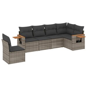 vidaXL Salon de jardin 6 Pièces avec coussins gris résine tressée