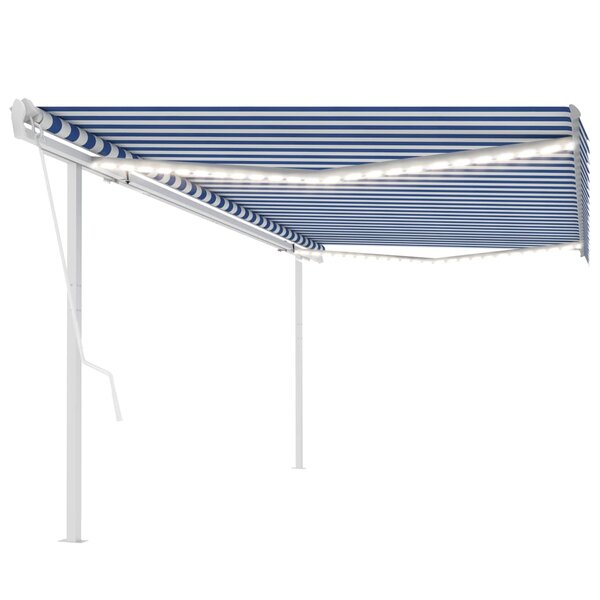 vidaXL Auvent automatique capteur de vent et LED 5x3 5 m Bleu et blanc