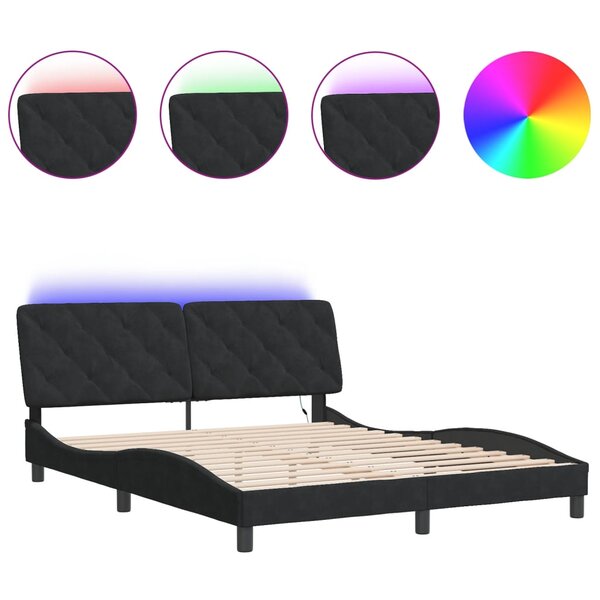 vidaXL Cadre de lit avec lumières LED noir 160x200 cm velours