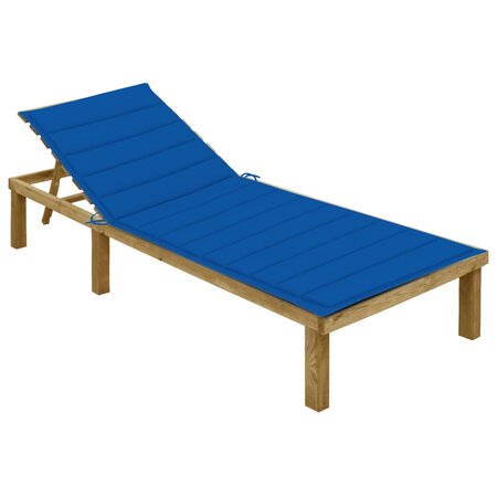 vidaXL Chaise longue avec coussin bleu royal Bois de pin imprégné