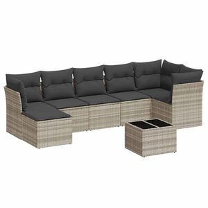 vidaXL Salon de jardin 8 Pièces avec coussins gris clair résine tressée