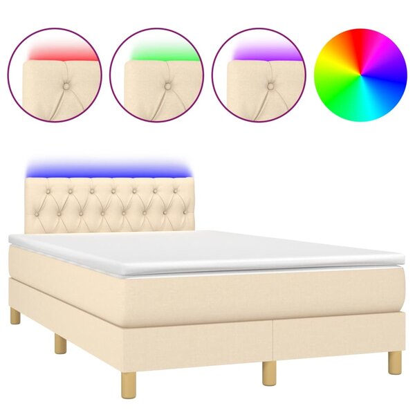 vidaXL Sommier à lattes de lit avec matelas LED Crème 120x200 cm Tissu