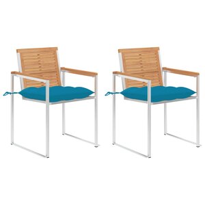 vidaXL Chaises de jardin avec coussins 2 Pièces Teck solide et acier