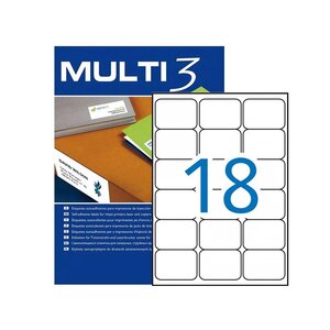Multi3 Pack de 1800 étiquettes blanches format 63 5x46 6 mm - Bords émoussés - Adaptées à l'impression