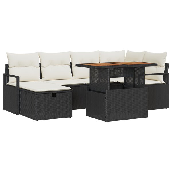 Ensemble de 7 Pièces de Canapés de Jardin avec Coussins Noir Rattan Poly
