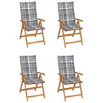 vidaXL Chaises de jardin lot de 4 coussins à carreaux gris Teck solide