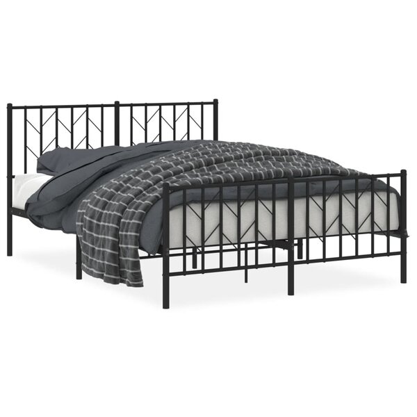 vidaXL Cadre de lit métal avec tête de lit/pied de lit noir 135x190 cm