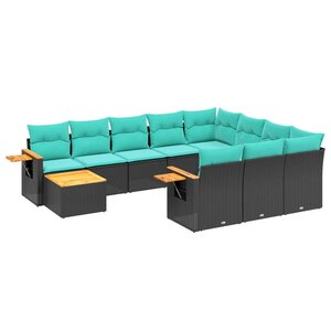 vidaXL Salon de jardin 11 Pièces avec coussins noir résine tressée