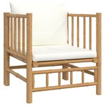 Salon de jardin meuble d'extérieur ensemble de mobilier 6 pièces avec coussins blanc crème bambou 02_0016636