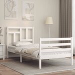 vidaXL Cadre de lit avec tête de lit blanc 90x200 cm bois massif