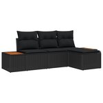 Canapé de jardin 4 pièces avec coussins noirs en rotin poly acacia